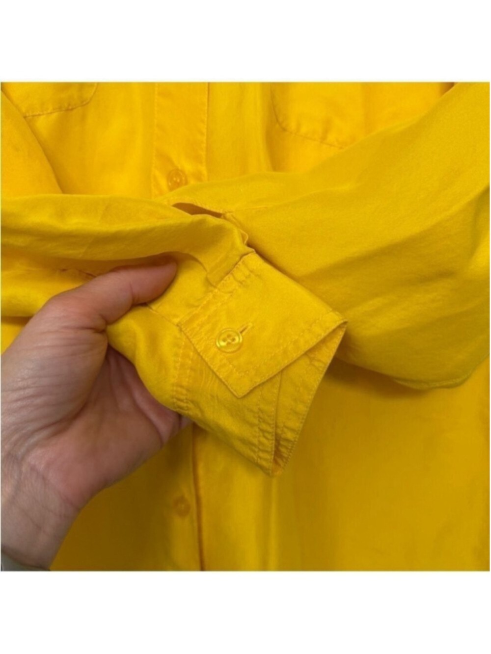 Vintage Yellow Silk Button Up Shirt Oversized Small - Picture 10 of 13